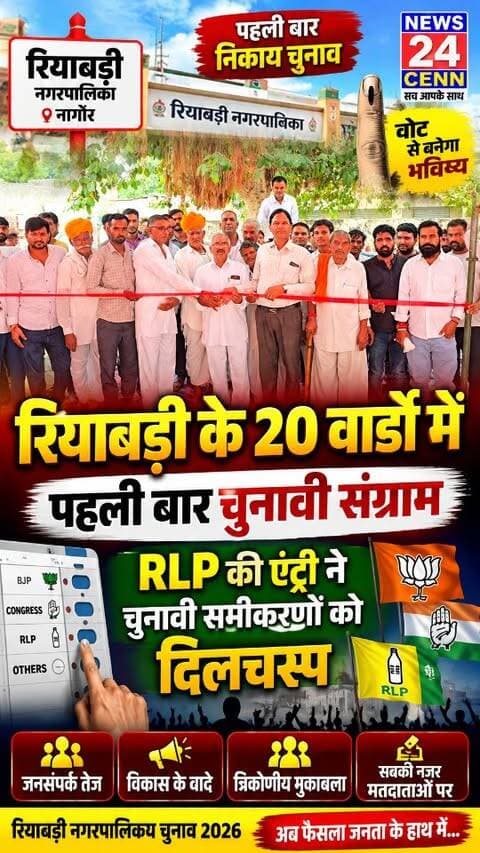 रियाबड़ी के 20 वार्डों में पहली बार चुनावी संग्राम ,(RLP) की एंट्री ने चुनाव में बनाए नए समीकरण
#RiyabadiMunicipality
#CivicElections2026
#RLP
#NagaurNews
#RiyabadiElection
@hanumanbeniwal77