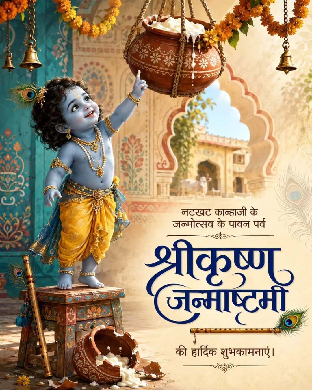 वसुदेवसुतं देवं कंसचाणूरमर्दनम्।
देवकीपरमानन्दं कृष्णं वन्दे जगद्गुरुम्।।
श्री कृष्ण जन्माष्टमी की आप सभी को हार्दिक बधाई एवं शुभकामनाएं।
<nis:link nis:type=tag nis:id=krishnajanmashtami nis:value=KrishnaJanmashtami nis:enabled=true nis:link/> <nis:link nis:type=tag nis:id=happyjanmashtami nis:value=HappyJanmashtami nis:enabled=true nis:link/> <nis:link nis:type=tag nis:id=jaishrikrishna nis:value=JaiShriKrishna nis:enabled=true nis:link/> <nis:link nis:type=tag nis:id=श्री_कृष्ण nis:value=श्री_कृष्ण nis:enabled=true nis:link/>