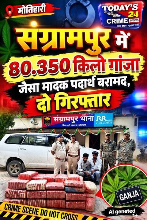 संग्रामपुर में 80.350 किलो गांजा जैसा मादक पदार्थ बरामद, दो गिरफ्तार
मोतिहारी से इस वक्त की बड़ी खबर सामने आ रही है... मादक पदार्थों की तस्करी के खिलाफ संग्रामपुर पुलिस ने बड़ी कार्रवाई की है। पुलिस ने एक इनोवा कार से 80 किलो 350 ग्राम गांजा जैसा मादक पदार्थ बरामद किया है। मामले में दो आरोपितों को गिरफ्तार किया गया है।।।।।।।।।।
#संग्रामपुर #मोतिहारी #पूर्वीचंपारण #गांजाबरामद #मादकपदार्थ #नशातस्करी #पुलिसकार्रवाई #संग्रामपुरपुलिस #बिहारपुलिस #क्राइम_न्यूज़ #मोतिहारी_न्यूज़ #बिहार_न्यूज़ #BreakingNews #CrimeNews #Today24CrimeNews