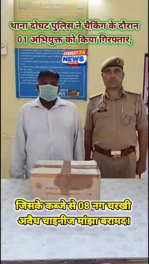थाना दोघट पुलिस ने चैकिंग के दौरान 01 अभियुक्त को किया गिरफ्तार, जिसके कब्जे से 08 नग चरखी अवैध चाइनीज मांझा बरामद।