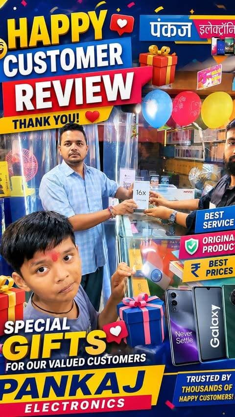ЁЯОЙ **Happy Customer Review тЭдя╕П**
Pankaj Electronics par ek aur **Happy Customer** ne apna naya smartphone liya! ЁЯУ▒ЁЯе│
Aap sabhi ka bharosa hi hamari sabse badi taqat hai. Original mobiles, best price aur best service тАФ sab kuch ek hi jagah.
ЁЯОБ **Special Gifts Available** selected smartphones ke saath.
ЁЯУН **Pankaj Electronics**
Shop No. 36, Sarafa Chowk, Agrawal Jewellers Row, Beside Shobhit Restaurant, Bhopal (M.P.)
ЁЯУЮ 9302204320 | 9303056582
Aaj hi visit kijiye aur apna favourite phone best deal mein ghar le jaiye! ЁЯТЩ