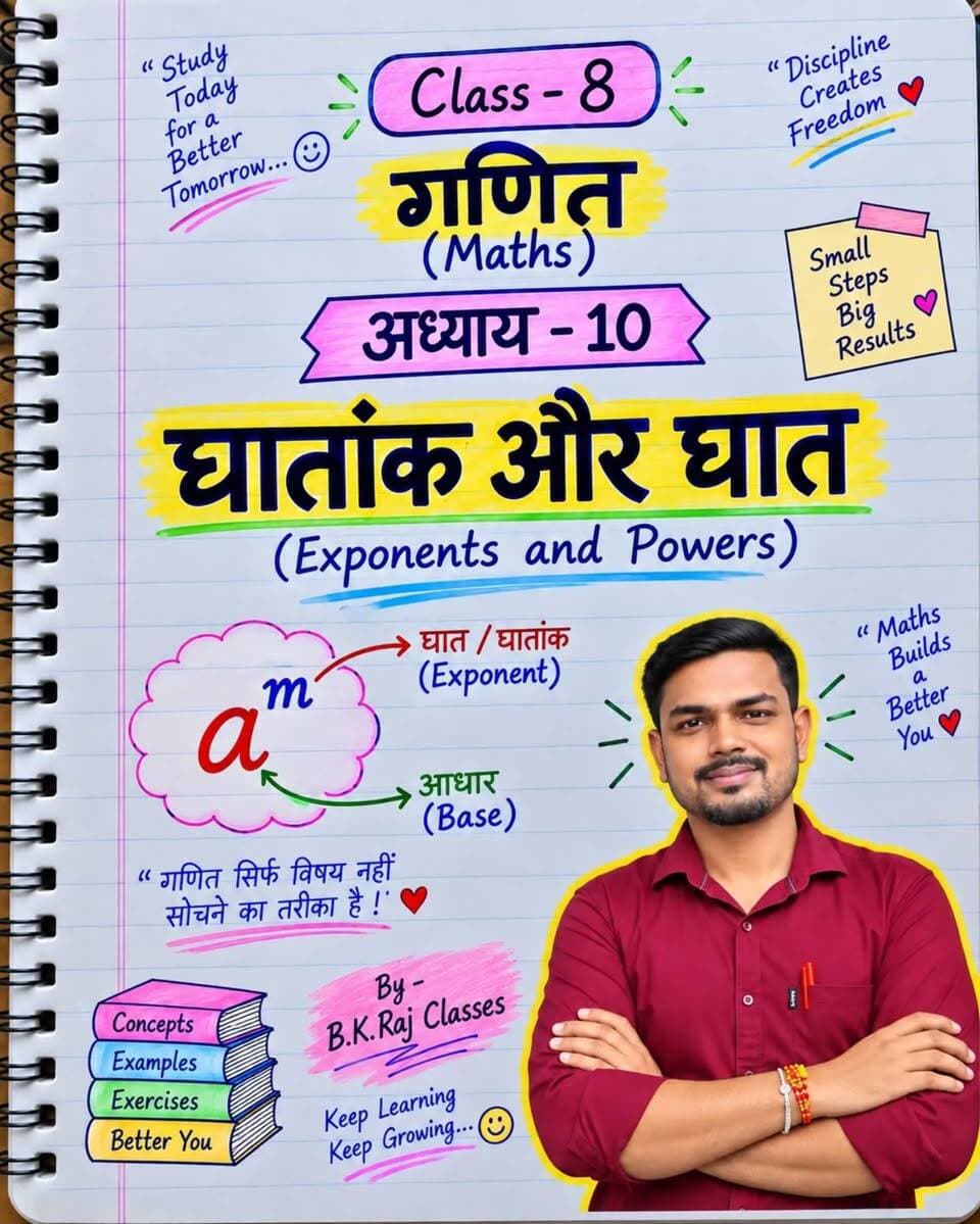 📚 Math की जड़ी-बूटी Series — घातांक और घात! ✨
गणित के कठिन Concepts को अब बनाइए एकदम आसान और यादगार 💯
🧠 Concept + ✍️ Short Notes + 🔥 Important Rules = Exam की Perfect तैयारी!
📖 Class 8 | Chapter 10
💙 ऐसे ही आसान Maths Notes के लिए Follow करें B.K. Raj Classes 🙏
👇 बताइए — घातांक के नियमों में सबसे आसान नियम कौन-सा लगा? 😎
#MathKiJadiBooti #MathsJadiBooti #BKRajClasses #Class8Maths #ExponentsAndPowers GhatankAurGhat MathsNotes Class8Notes NCERTMaths MathsTricks MathsConcept MathsRevision StudyWithBKRaj ExamPreparation MathsShortNotes StudyMotivation CBSEClass8 Mathematics ViralEducation EducationReels