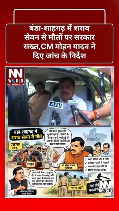 बंडा-शाहगढ़ में शराब सेवन से मौतों पर सरकार सख्त, CM मोहन यादव ने दिए जांच के निर्देश
भोपाल। सागर जिले के बंडा-शाहगढ़ क्षेत्र में शराब सेवन से लोगों की मौत की घटना को लेकर प्रदेश सरकार ने गंभीरता दिखाई है। मुख्यमंत्री डॉ. मोहन यादव ने घटना को दुखद और दुर्भाग्यपूर्ण बताते हुए तत्काल जांच कर दोषियों के खिलाफ कड़ी कार्रवाई के निर्देश दिए हैं।
मुख्यमंत्री डॉ. मोहन यादव ने कहा कि घटना की जानकारी मिलते ही प्रभारी मंत्री और संबंधित अधिकारियों को तत्काल जांच के निर्देश दिए गए हैं। मामले में किसी भी दोषी को बख्शा नहीं जाएगा और जिम्मेदार लोगों के खिलाफ सख्त कार्रवाई की जाएगी।
वहीं, कांग्रेस प्रवक्ता अभिनव बरोलिया ने भी घटना को गंभीर बताते हुए कहा कि सागर जिले के बंडा-शाहगढ़ क्षेत्र में शराब सेवन से हुई मौतों की निष्पक्ष जांच होना चाहिए और दोषियों के खिलाफ कड़ी कार्रवाई की जानी चाहिए।
सरकार की ओर से बताया गया कि मुख्यमंत्री ने जिला कलेक्टर औ�