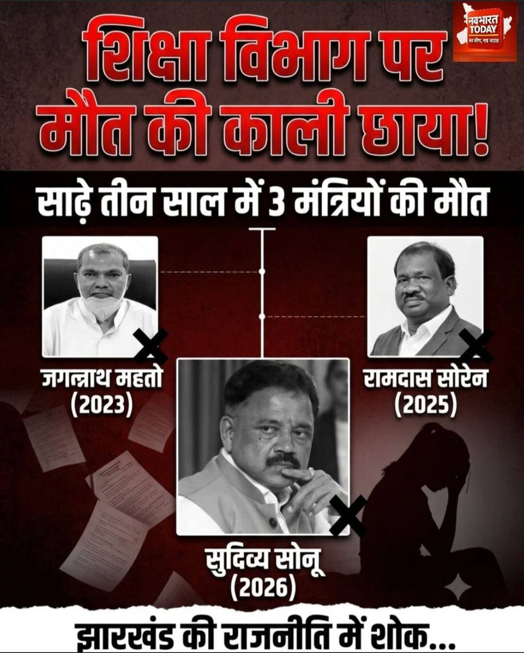गिरिडीह : शिक्षा विभाग पर मौत की काली छाया! जगरनाथ महतो से रामदास सोरेन और अब सुदिव्य सोनू तक... साढ़े तीन साल में तीन मंत्रियों की पद पर रहते असमय मौत