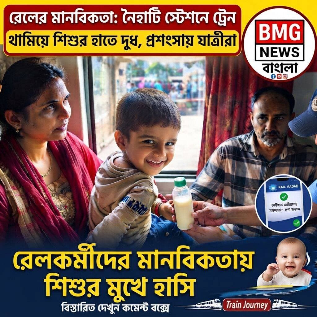 রেলের মানবিক মুখ! শিশুর দুধ ফুরোতেই রুট বদলানো ট্রেন থামানো হলো নৈহাটিতে, প্রশংসায় পঞ্চমুখ যাত্রীরা
সংবাদ প্রতিবেদন:
কলকাতা:
কথায় আছে, ‘সবার উপরে মানুষ সত্য’। সেই আপ্তবাক্যকেই ফের একবার বাস্তবে প্রমাণ করল ভারতীয় রেল। নির্ধারিত কোনো স্টপেজ বা সময়সূচি না থাকা সত্ত্বেও, এক খিদেকাতুরে শিশুর মুখের দুধের জোগান দিতে মাঝপথে ইমার্জেন্সি সিগন্যাল দিয়ে ট্রেন থামিয়ে এক অনন্য মানবিকতার নজির গড়ল রেল প্রশাসন। রেলের এই তড়িৎ তৎপরতা ও সংবেদনশীলতাকে কুর্নিশ জানিয়েছেন সাধারণ মানুষ থেকে শুরু করে ট্রেনের যাত্রীরা।
সূত্রের খবর, উত্তরবঙ্গ থেকে শিয়ালদহগামী মর্যাদাপূর্ণ দার্জিলিং মেল (হালদিবাড়ি-শিয়ালদহ) নির্ধারিত রুট পরিবর্তন করে চলছিল। ফরাক্কা বা মালদহের কাছাকাছি রেলপথে বিপর্যয় ও ধসের জেরে ট্রেনটিকে বিকল্প রুটে ঘোরানো হয়। এর জেরে ট্রেনটি নির্ধারিত সময়ের চেয়ে প্রায় ৮ ঘণ্টা দেরিতে চলছিল। ওই ট্রেনের এ২ (A2) কোচে ৩৫ নম্বর বার্থে এক মহিলা তাঁর একরত্তি সন্তানকে নিয়ে কিশনগঞ্জ থেকে শিয়ালদহের দিকে যাত্রা করছিলেন।
পরিবার সূত্রে জানা গেছে, পরিকল্পনা ছিল যাত্রাপথে মালদহের পরের কোনো একটি স্টেশনে আত্মীয়ের মাধ্যমে শিশুর জন্য প্রয়োজনীয় দুধ সংগ্রহ করে নেওয়া হবে। কিন্তু ট্রেনটির রুট পরিবর্তন হওয়ায় সেই পূর্বনির্ধারিত পরিকল্পনা ভেস্তে যায়। দীর্ঘক্ষণ ট্রেন দেরিতে চলার কারণে একসময় শিশুটির সঙ্গে থাকা সমস্ত দুধ ফুরিয়ে যায়। অন্যদিকে তীব্র ক্ষিদেয় কান্নাকাটি শুরু করে দেয় শিশুটি। চরম অসহায় পরিস্থিতিতে পড়ে যান ওই শিশুটির মা।
উপায় না দেখে ট্রেন থেকেই উত্তরপ্রদেশে থাকা তাঁর স্বামী আজগর আলিকে পুরো বিষয়টি ফোন করে জানান ওই মহিলা। কালবিলম্ব না করে বিপদের কথা মাথায় রেখে আজগর আলি তৎক্ষণাৎ ভারতীয় রেলের জরুরি সহায়তা অ্যাপ ‘Rail Madad’-এ যোগাযোগ করেন এবং সমস্ত পরিস্থিতি জানিয়ে শিশুর জন্য জরুরি ভিত্তিতে দুধের ব্যবস্থা করার অনুরোধ জানান।
অভিযোগটি পোর্টালে আসামাত্রই তা অত্যন্ত গুরুত্বের সঙ্গে গ্রহণ করে শিয়ালদহের কমার্শিয়াল কন্ট্রোল বিভাগ। বিষয়টি দ্রুত ডিভিশনাল রেলওয়ে ম্যানেজার (DRM)-এর নজরে আনা হয়। প্রথমে ব্যান্ডেল স্টেশনে ট্রেন থামিয়ে খোঁজ চালানোর চেষ্টা হলেও ভিড় ও সময়ের ব্যবধানে মহিলার নাগাল পাওয়া যায়নি। এরপর পরিস্থিতির গুরুত্ব বুঝে নৈহাটি স্টেশনে ট্রেনটির কোনো রুটিন স্টপেজ না থাকা সত্ত্বেও জরুরি সিগন্যাল (Emergency Signal) দিয়ে ট্রেনটিকে থামানোর সিদ্ধান্ত নেন রেলকর্তৃপক্ষ।
নৈহাটি স্টেশনে ট্রেন থামতেই তৎপর হয়ে ওঠেন রেলকর্মীরা। তাঁরা নির্দিষ্ট কোচে গিয়ে ওই মায়ের খোঁজ নেন এবং তাঁর হাতে গরম দুধের বোতল তুলে দেন। রেলের এই আকস্মিক ও দায়িত্বশীল পদক্ষেপে স্বস্তি ফেরে পরিবারে, খিদের চোটে কান্না থামে ছোট্ট শিশুটিরও।
পরবর্তীকালে শিশুটির বাবা আজগর আলি এবং ট্রেনের সহযাত্রীরা রেল প্রশাসনের এই মানবিক উদ্যোগের ভূয়সী প্রশংসা করেন। যাত্রীদের মতে, বাণিজ্যিক ব্যস্ততার ভিড়ে রেলের এই ধরনের মানবিক ও দ্রুত সাড়া দেওয়ার মানসিকতা সত্যিই প্রশংসার দাবিদার। সমস্ত প্রতিকূলতা ও ৮ ঘণ্টার দীর্ঘ বিলম্ব কাটিয়ে অবশেষে ওই দিন দুপুর ১টা ৪৩ মিনিট নাগাদ দার্জিলিং মেল শিয়ালদহ স্টেশনে এসে পৌঁছয়।