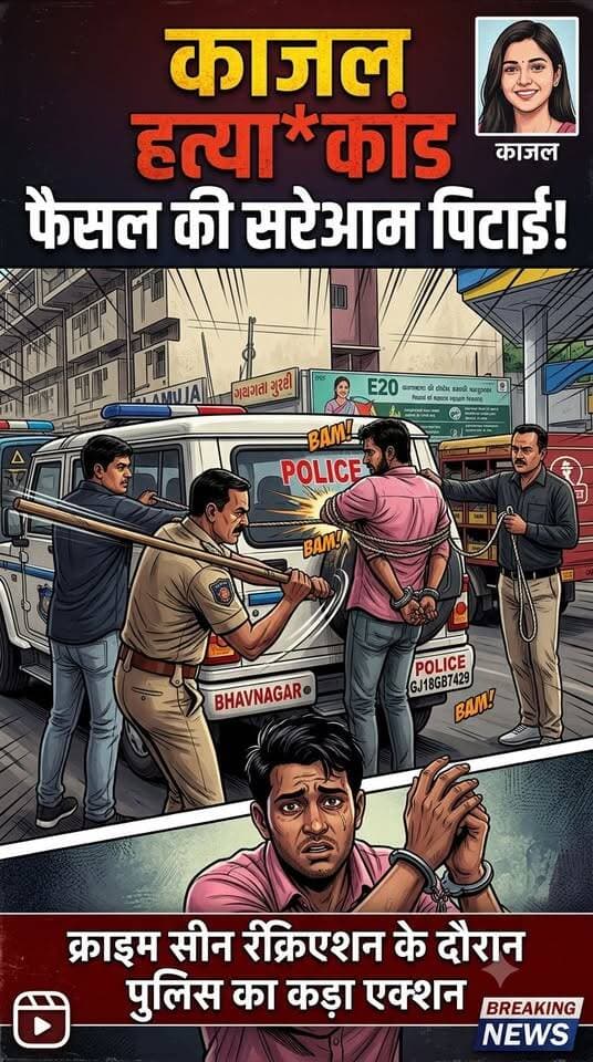#gujratpoliceaction : गुजरात के काजल हत्या*कांड में आरोपी फैसल की सरेआम पिटाई, क्राइम सीन रीक्रिएशन के दौरान पुलिस का एक्शन। #kajalmurdercase #accusedarrested #policeaction #viralvideos