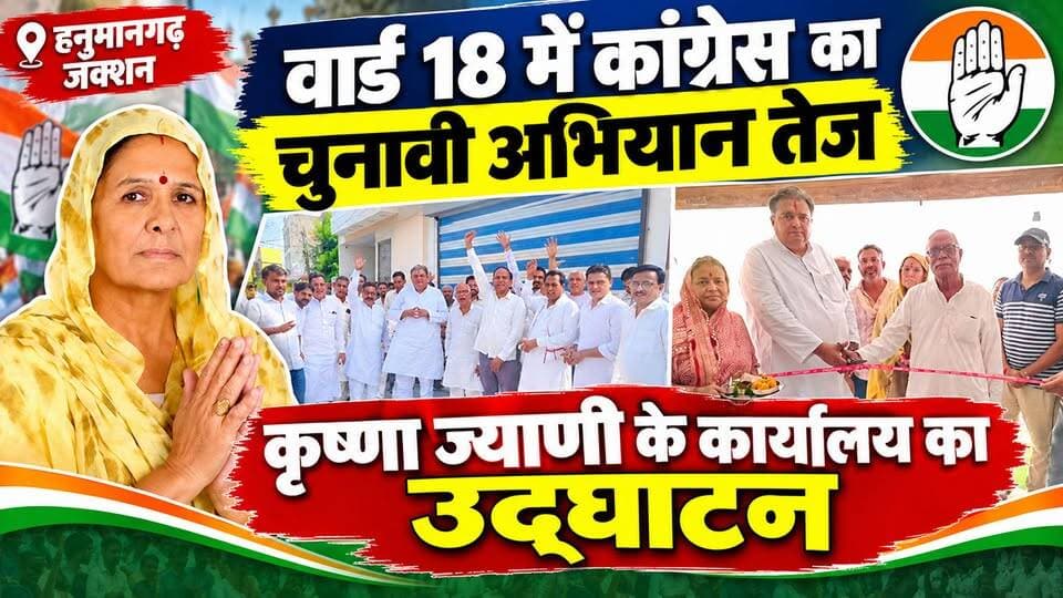 #hanumangarh वार्ड 18 में कांग्रेस का चुनावी अभियान तेज, कृष्णा ज्याणी के कार्यालय का उद्घाटन