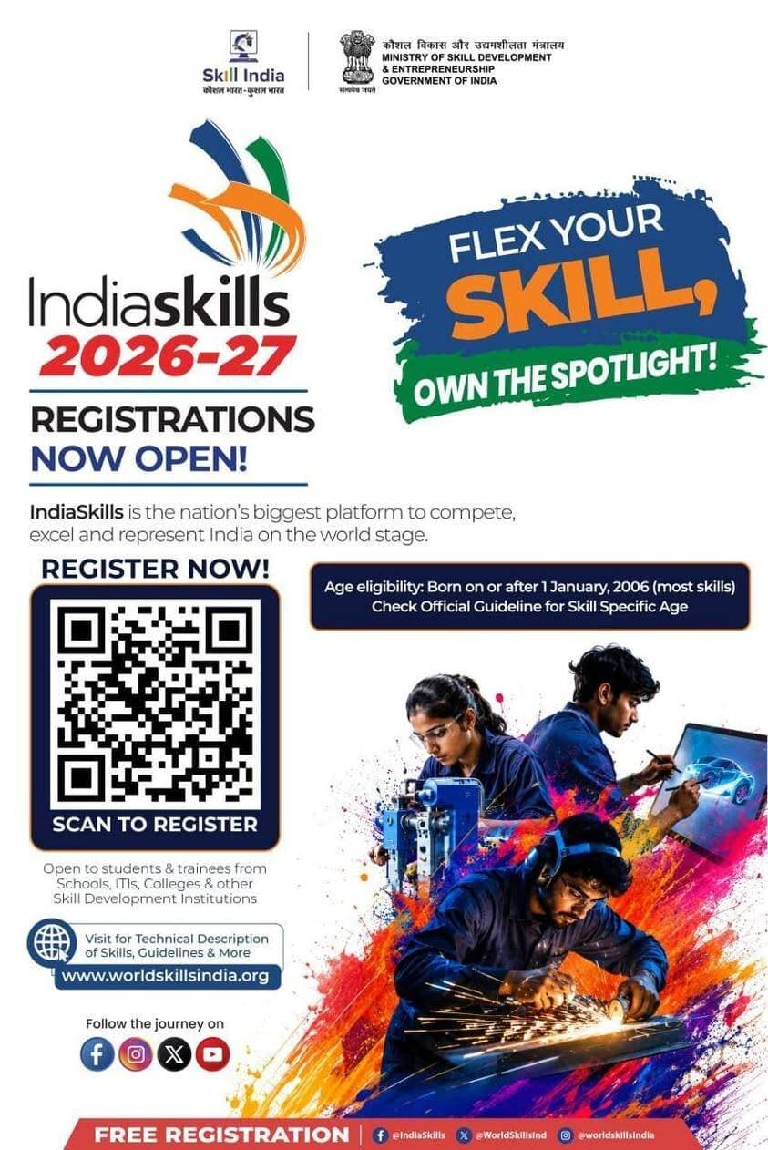 इण्डिया स्किल्स कम्पटीशन 2026-28: प्रदेश के युवाओं के हुनर को मिलेगा वैश्विक मंच
SIDH पोर्टल पर 15 सितम्बर तक कराएं निःशुल्क ऑनलाइन पंजीयन
50 से अधिक कौशल विधाओं में प्रतिभा प्रदर्शन का अवसर
उत्कृष्ट प्रतिभागियों के लिए वर्ल्डस्किल्स एशिया-2027 और वर्ल्डस्किल्स-2028 का खुलेगा मार्ग
मध्यप्रदेश शासन के तकनीकी शिक्षा एवं कौशल विकास विभाग (कौशलम्) तथा मध्यप्रदेश राज्य कौशल विकास एवं रोजगार निर्माण बोर्ड (MPSSDEGB) के संयुक्त तत्वावधान में प्रदेश की युवा प्रतिभाओं को प्रोत्साहित करने और उन्हें राष्ट्रीय एवं अंतरराष्ट्रीय मंच उपलब्ध कराने के उद्देश्य से ‘इण्डिया स्किल्स कम्पटीशन 2026-28’ आयोजित किया जा रहा है। “कौशल है पहचान, मौका है महान” संदेश के साथ आयोजित इस प्रतियोगिता में प्रदेश के युवाओं को जिला स्तर से वैश्विक स्तर तक अपनी प्रतिभा और कार्यकुशलता प्रदर्शित करने का अवसर मिलेगा।
प्रतियोगिता में भाग लेने के इच्छुक अभ्यर्थी कौशल भारत डिजिटल (SIDH) पोर्टल www.skillindiadigital.gov.in पर 15 सितम्बर 2026 तक ऑनलाइन पंजीयन करा सकते हैं। पंजीयन के बाद अभ्यर्थियों को पोर्टल पर ‘इण्डिया स्किल्स कम्पटीशन 2026-28’ का चयन कर अपना प्रोफाइल एवं संबंधित कौशल का विवरण दर्ज करना होगा। प्रतियोगिता में सहभागिता पूर्णतः निःशुल्क है।
*जिला स्तर से शुरू होगी प्रतिभा की प्रतिस्पर्धात्मक यात्रा*
प्रतियोगिता की चयन प्रक्रिया जिला, राज्य, क्षेत्रीय और राष्ट्रीय स्तर पर चरणबद्ध रूप से आयोजित की जाएगी। जिला स्तर पर उत्कृष्ट प्रदर्शन करने वाले प्रतिभागियों को राज्य स्तर और इसके बाद क्षेत्रीय तथा राष्ट्रीय प्रतियोगिताओं में भाग लेने का अवसर मिलेगा। राष्ट्रीय स्तर के विजेताओं को पदक, प्रशस्ति-पत्र एवं सम्मान प्रदान किए जाएंगे।
राज्य एवं राष्ट्रीय स्तर पर उत्कृष्ट प्रदर्शन करने वाले प्रतिभागियों के लिए ‘वर्ल्डस्किल्स एशिया-2027’ तथा वर्ष 2028 में आयोजित होने वाली वैश्विक ‘वर्ल्डस्किल्स’ प्रतियोगिता में भारत का प्रतिनिधित्व करने का मार्ग भी प्रशस्त होगा। यह प्रतियोगिता युवाओं की रचनात्मकता, तकनीकी दक्षता और कार्यकुशलता को निखारने के साथ उन्हें रोजगार एवं करियर निर्माण के बेहतर अवसर उपलब्ध कराएगी।
*विद्यार्थी और प्रशिक्षित युवा कर सकेंगे सहभागिता*
प्रतियोगिता में आईटीआई, इंजीनियरिंग कॉलेज, पॉलिटेक्निक, विद्यालय, विश्वविद्यालय तथा अन्य मान्यता प्राप्त संस्थानों में अध्ययनरत अथवा उत्तीर्ण पात्र युवा भाग ले सकते हैं। अभ्यर्थी का भारतीय नागरिक होना तथा निर्धारित आयु सीमा के अंतर्गत होना अनिवार्य है। प्रतिभागियों को विभिन्न उद्योगों एवं आधुनिक तकनीकी क्षेत्रों से संबंधित 50 से अधिक कौशल विधाओं में अपनी प्रतिभा प्रदर्शित करने का अवसर मिलेगा।
प्रतियोगिता एवं पंजीयन से संबंधित विस्तृत जानकारी के लिए अभ्यर्थी अपने निकटतम संस्थान के नोडल अधिकारी अथवा जिला स्किल कोऑर्डिनेटर से संपर्क कर सकते हैं। जानकारी विभागीय वेबसाइट www.mpskills.gov.in पर भी उपलब्ध है। विभाग ने प्रदेश के युवाओं से अधिक से अधिक संख्या में पंजीयन कर इस कौशल महाअभियान में सहभागी बनने का आह्वान किया है।
CM Madhya Pradesh
Directorate of Skill Development MP
Directorate of Technical Education, Madhya Pradesh
Jansampark Madhya Pradesh
#bhopal