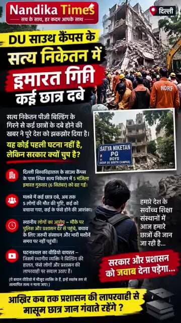 DU साउथ कैंपस के सत्य निकेतन में इमारत गिरी, 5 की मौत | छात्रों की सुरक्षा पर उठे सवाल #shorts