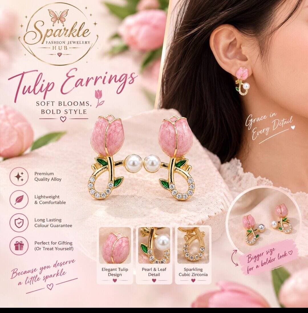 🌷 Blooming Beauty in Every Detail! ✨
Elegant Tulip Earrings featuring a sparkling stone stud, delicate pink tulip, green leaf accents & graceful pearl drops. 💗🤍
Perfect for adding a feminine touch to your everyday look or gifting someone special. 🎁✨
💎 Premium Quality
🌸 Elegant Tulip Design
🤍 Pearl Detail
✨ Lightweight & Comfortable
📩 DM to order yours today!
#TulipEarrings #PearlEarrings #FashionJewellery #JewelleryLovers #StatementEarrings PinkEarrings SparkleFashionJewelleryHub EverydayJewellery GiftForHer ElegantJewellery