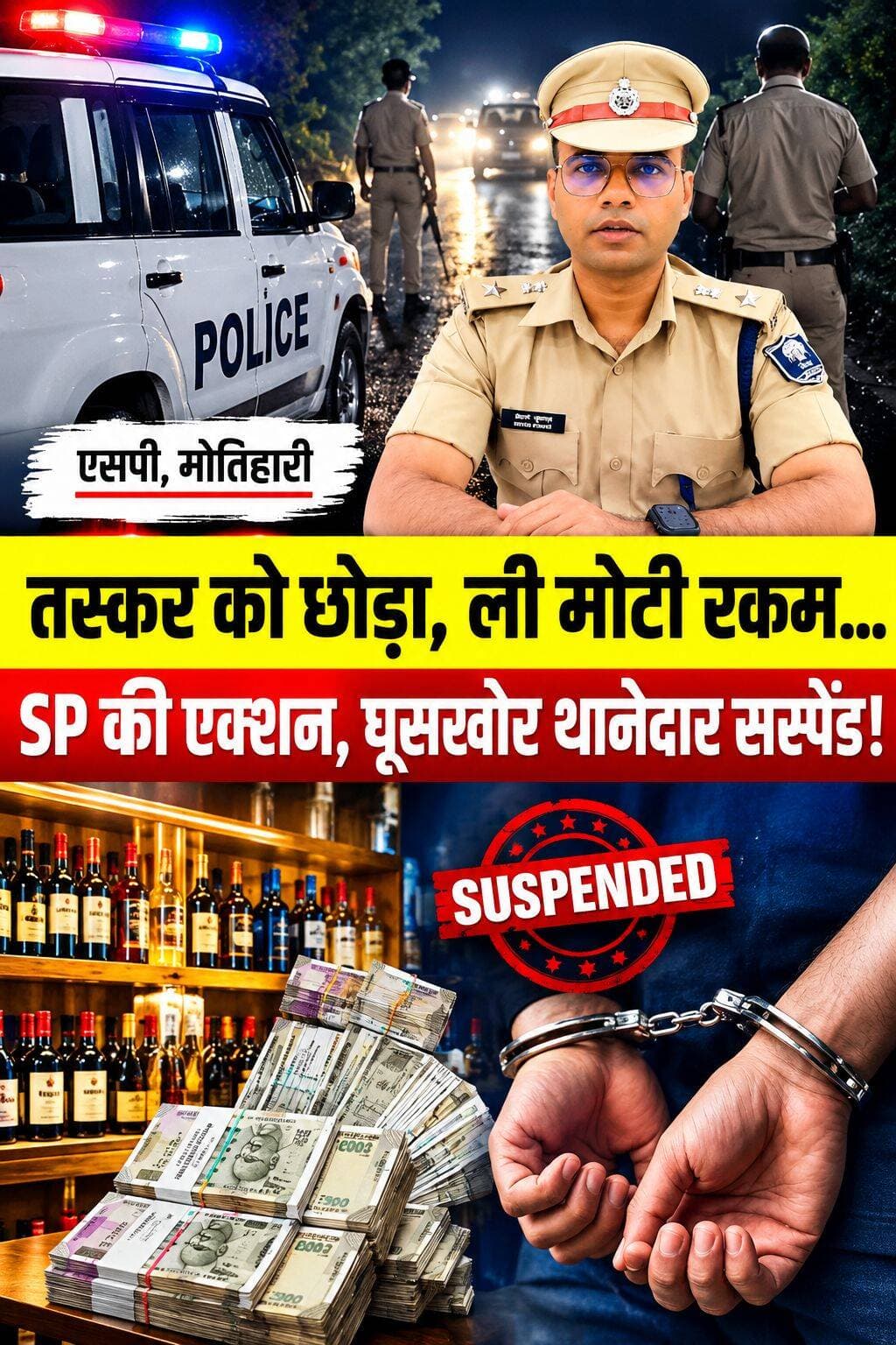 शराब माफिया से सेटिंग पड़ी भारी: मोतिहारी SP के एक एक्शन से पूरे पुलिस महकमे में मचा हड़कंप!
शराब तस्कर को पकड़ने के बाद मोटी रकम लेकर उसे छोड़ने वाले पहाड़पुर थानाध्यक्ष अजय कुमार पर बड़ी कार्रवाई हुई है! SP स्वर्ण प्रभात ने भ्रष्ट थानेदार को तत्काल प्रभाव से सस्पेंड कर दिया है।
आखिर हुआ क्या था? 👇
पहाड़पुर के तत्कालीन थानेदार ने हाल ही में एक शराब तस्कर को पकड़ा था, लेकिन इसकी जानकारी थाने की डायरी में दर्ज नहीं की। आरोप है कि तस्कर से गुप्त साठगांठ कर मोटी रकम ऐंठी गई और उसे चुपचाप भगा दिया गया।
SP का एक्शन: ⚡
मामले की भनक लगते ही मोतिहारी SP ने तुरंत सर्किल इंस्पेक्टर से जांच कराई। जांच में आरोप शत-प्रतिशत सही पाए गए, जिसके बाद बिना देरी किए थानेदार को निलंबित कर दिया गया। अब उन पर विभागीय कार्रवाई भी चल रही है।
आपको बता दें कि मोतिहारी में SP स्वर्ण प्रभात के सख्त रुख का अंदाजा इसी बात से लगाया जा सकता है कि पिछले 3 दिनों के भीतर लापरवाही और भ्रष्टाचार के आरोप में जिले के 3 थानेदारों पर गाज गिर चुकी है! पुलिस कप्तान के इस एक्शन की आम जनता जमकर तारीफ कर रही है। 👏
🗣️ आपकी राय:
भ्रष्टाचार के खिलाफ SP के इस कड़े कदम पर आपका क्या कहना है? क्या ऐसे भ्रष्ट पुलिसवालों पर और भी सख्त कार्रवाई होनी चाहिए? कमेंट में अपनी राय जरूर दें! 👇
<nis:link nis:type=tag nis:id=motiharinews nis:value=MotihariNews nis:enabled=true nis:link/> <nis:link nis:type=tag nis:id=biharpolice nis:value=BiharPolice nis:enabled=true nis:link/> <nis:link nis:type=tag nis:id=liquorban nis:value=LiquorBan nis:enabled=true nis:link/> <nis:link nis:type=tag nis:id=biharnews nis:value=BiharNews nis:enabled=true nis:link/> <nis:link nis:type=tag nis:id=spswarnprabhat nis:value=SPSwarnPrabhat nis:enabled=true nis:link/>