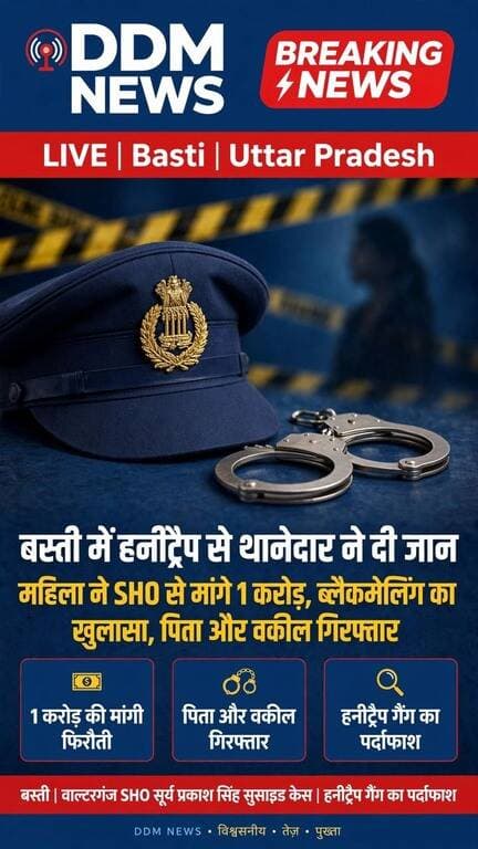 बस्ती पुलिस ने किया हनीट्रैप गैंग का पर्दाफाश
बस्ती - वाल्टरगंज थानाध्यक्ष सूर्य प्रकाश सिंह सुसाइड मामले में बस्ती पुलिस को बड़ी सफलता मिली है।
बस्ती पुलिस के अनुसार, इस मामले में हनीट्रैप और ब्लैकमेलिंग का एंगल सामने आया है। पुलिस ने इस गैंग की मुख्य आरोपी महिला, उसके पिता और एक वकील को गिरफ्तार कर जेल भेज दिया है।
पुलिस के मुताबिक आरोपी लोगों को प्रेम जाल में फंसाकर ब्लैकमेल करते थे और मोटी रकम की मांग करते थे। दबाव में आकर थानाध्यक्ष ने यह कदम उठाया।
आरोपियों के पास से एक बोलेरो गाड़ी और 3 मोबाइल फोन बरामद हुए हैं। पुलिस मामले की आगे जांच कर रही है।
सभी आरोपी फिलहाल न्यायिक हिरासत में हैं।
स्रोत: बस्ती पुलिस प्रेस कॉन्फ्रेंस (DIG संजीव त्यागी)
#BastiNews #BastiPolice #UPPolice #CrimeNews #DDMNews
---