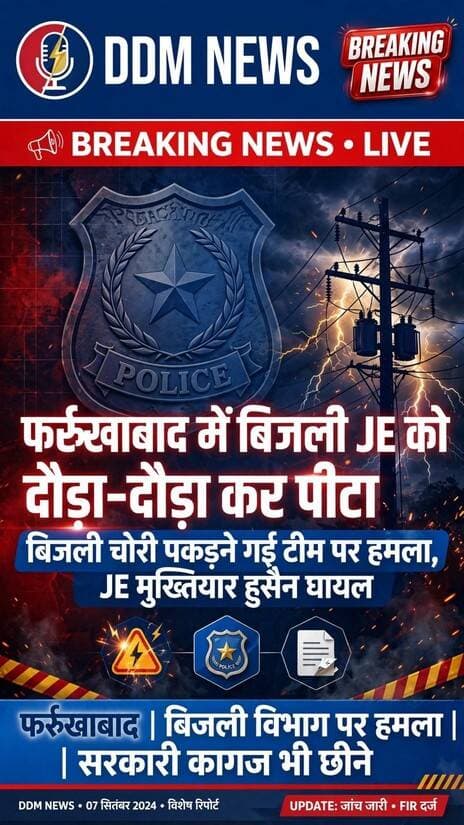 > फर्रुखाबाद में बिजली JE को दौड़ा-दौड़ा कर पीटा!
> बिजली चोरी पकड़ने गई टीम पर हमला, JE घायल, FIR दर्ज
> #Farrukhabad #FarrukhabadNews #UPPCL #DDMNews
