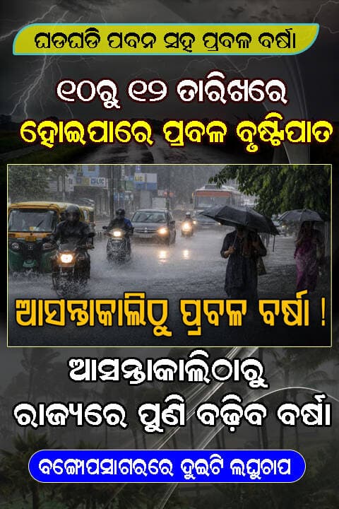 ବଙ୍ଗୋପସାଗରରେ ଦୁଇଟି ଲଘୁଚାପ, ରାଜ୍ୟରେ ଘଡଘଡି ପବନ ସହ ପ୍ରବଳ ବର୍ଷା ...
<nis:link nis:type=tag nis:id=heavyrain nis:value=heavyrain nis:enabled=true nis:link/> <nis:link nis:type=tag nis:id=bnsnews nis:value=bnsnews nis:enabled=true nis:link/> <nis:link nis:type=tag nis:id=src nis:value=SRC nis:enabled=true nis:link/>
ଆସୁଛି ବଡ଼ ବର୍ଷା।ରାଜ୍ୟରେ ପ୍ରବଳ କାଚିବ ବର୍ଷା। ଯାହାକୁ ନେଇ ଏବେଠୁ ଭୟ ସୃଷ୍ଟି ହେଲାଣି। ଗତ କିଛି ଦିନ ପୂର୍ବରୁ ରାଜ୍ୟରେ ବର୍ଷାର ପ୍ରକୋପ ଜାରି ରହିଥିଲା। ଅନେକ ଜିଲ୍ଲାରେ ବନ୍ୟା ପରିସ୍ଥିତି ସୃଷ୍ଟି ହୋଇଥିଲା। ବର୍ଷା ଛାଡ଼ି ଚାଲିଯାଇଥିବା ପରେ ପରିସ୍ଥିତି ସାମାନ୍ୟ ସୁଧୁରିଛି। ଏହାପରେ ପୁଣି ଆସୁଛି ଆଉ ଏକ ବଡ଼ ବର୍ଷା।ବଙ୍ଗୋପସାଗରରେ ଦୁଇଟି ଲଘୁଚାପ ସମ୍ଭାବନା । ୯ରୁ ବଢ଼ିବ ବର୍ଷା, ୧୦-୧୨ରେ ପ୍ରବଳ ବର୍ଷା ଆଶଙ୍କା । ବଙ୍ଗୋପସାଗରରେ ଚଳିତ ସେପ୍ଟେମ୍ବର ମାସରେ ଦୁଇଟି ଲଘୁଚାପ ସୃଷ୍ଟି ହେବାର ସମ୍ଭାବନା ରହିଛି।''
ପାଣିପାଗ ବିଶେଷଜ୍ଞ ପ୍ରଫେସର ସୁରେନ୍ଦ୍ରନାଥ ପଶୁପାଳକଙ୍କ ଆକଳନ ଅନୁସାରେ, ପ୍ରଥମ ଲଘୁଚାପ ୧୦–୧୧ ସେପ୍ଟେମ୍ବର ବେଳକୁ ପଶ୍ଚିମ-ମଧ୍ୟ ଓ ଉତ୍ତର-ପଶ୍ଚିମ ବଙ୍ଗୋପସାଗର, ଓଡ଼ିଶା–ଉତ୍ତର ଆନ୍ଧ୍ର ଉପକୂଳ ନିକଟରେ ସୃଷ୍ଟି ହୋଇପାରେ।ଏହା ଅଧିକ ଶକ୍ତିଶାଳୀ ହୋଇ ସୁଦୃଶ୍ୟ ଲଘୁଚାପରେ ପରିଣତ ହୋଇପାରେ। ପରେ ସିଷ୍ଟମ୍ଟି ଉତ୍ତର-ପଶ୍ଚିମ ଦିଗରେ ଓଡ଼ିଶା ଦେଇ ଛତିଶଗଡ଼ ଓ ମଧ୍ୟ ଭାରତ ଆଡ଼କୁ ଗତି କରିବାର ସମ୍ଭାବନା ରହିଛି। ଏହାର ପ୍ରଭାବରେ ୯ ସେପ୍ଟେମ୍ବରରୁ ଓଡ଼ିଶାରେ ବର୍ଷା ବଢ଼ିପାରେ।'' ୧୦ରୁ ୧୨ ସେପ୍ଟେମ୍ବର ମଧ୍ୟରେ ବର୍ଷାର ପ୍ରଭାବ ଅଧିକ ରହିପାରେ। ପ୍ରଥମେ ଉତ୍ତର ଓ ଉତ୍ତର ଉପକୂଳ ଓଡ଼ିଶାରେ ବର୍ଷା ବଢ଼ିବା ପରେ ଉପକୂଳ, ମଧ୍ୟ ଓ ଦକ୍ଷିଣ ଓଡ଼ିଶାକୁ ବର୍ଷା ବ୍ୟାପିପାରେ। ୧୩-୧୪ ସେପ୍ଟେମ୍ବରରୁ ଲଘୁଚାପ ସ୍ଥଳଭାଗ ଆଡ଼କୁ ଗତି କରିବା ପରେ ଓଡ଼ିଶାରେ ବର୍ଷା କମିବାର ସମ୍ଭାବନା ରହିଛି। ସେହିପରି, ୧୭ରୁ ୨୦ ସେପ୍ଟେମ୍ବର ମଧ୍ୟରେ ବଙ୍ଗୋପସାଗରରେ ଆଉ ଏକ ଲଘୁଚାପ ସୃଷ୍ଟି ହେବାର ପ୍ରାଥମିକ ସଙ୍କେତ ମିଳୁଛି। ଏହାର ପ୍ରଭାବରେ ୧୯-୨୧ ସେପ୍ଟେମ୍ବର ବେଳକୁ ଓଡ଼ିଶାରେ ପୁଣି ବର୍ଷା ବଢ଼ିପାରେ। ତେବେ ଦ୍ୱିତୀୟ ସିଷ୍ଟମ୍ର ଗତିପଥ, ଶକ୍ତି ଓ ବର୍ଷାର ପରିମାଣ ନେଇ ଏବେଠାରୁ ନିଶ୍ଚିତ ଆକଳନ କରିବା ଆଗୁଆ ହେବ ବୋଲି କୁହାଯାଇଛି।