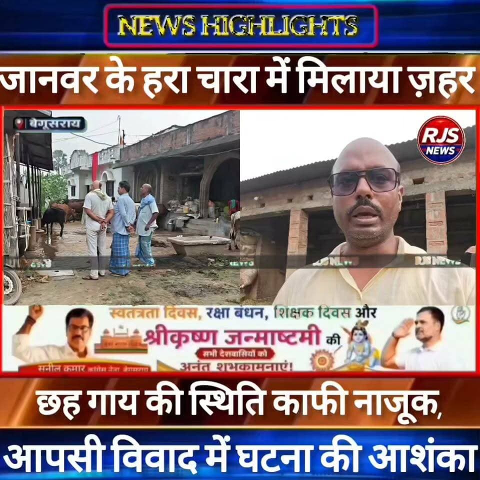 बेगूसराय में आपसी विवाद में जानवर के चारा में मिलाया ज़हर।छह गाय की स्थिति काफी नाजूक -----