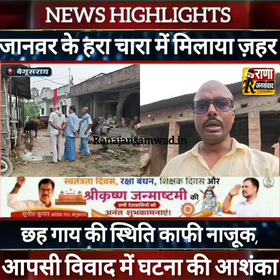 बेगूसराय में आपसी विवाद में #जानवर_के_चारा_में मिलाया ज़हर।#छह_गाय की स्थिति काफी नाजूक -----
#latestnews #भाजपा #news
#AbhijitDipke #तेजस्वीयादव #BegusaraiCrime #begusaraipolice #BegusaraiNews #begusarailive #viralvedio #BiharHealth
#viralreelsシ #begusarai_wale_hai #CMBiharNitishKumar #CMBihar #CMYogi #samratchoudhary
#BiharPolice
#HainTaiyaarHum
#police_incounter
#BiharNews
#EncounterNews
#BreakingNews
#HomeMinister
#BiharPolitics
#CrimeControl
#BiharUpdate