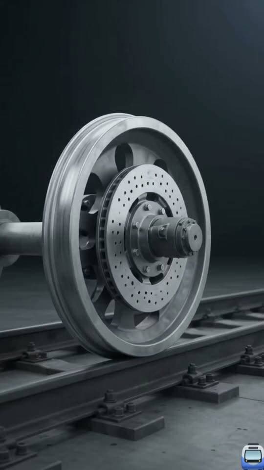 A detailed 3D breakdown of a railway disc brake showing calipers, friction pads, and ventilated discs working together during deceleration. #Technical #Railways #Design