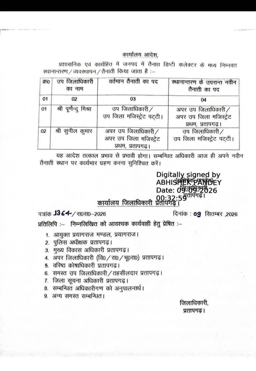SDM पट्टी का तबादला प्रतापगढ़ डीएम ऑफिस में हुआ
प्रतापगढ़ में अतिरिक्त SDM रहे सुनील कुमार होंगे पट्टी के नए SDM