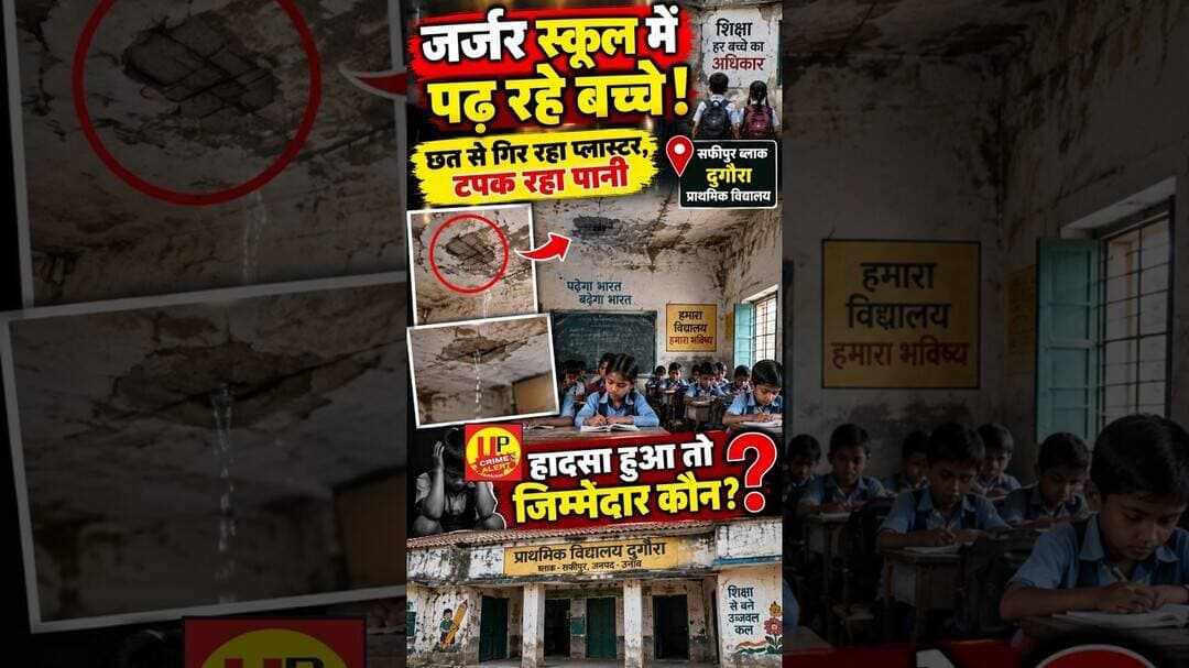 उन्नाव के जर्जर स्कूल में पढ़ रहे बच्चे, छत से गिर रहा प्लास्टर हादसे का डर #primaryschool #viral
