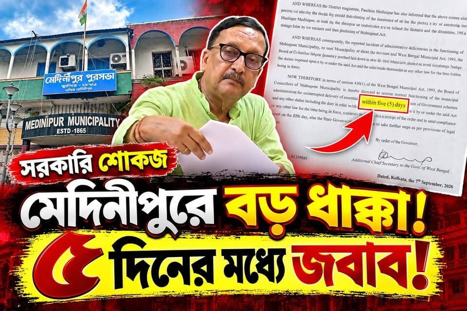 মেদিনীপুর পৌরসভাকে কড়া শোকজ! ৫ দিনের মধ্যে জবাব, না হলে বড় পদক্ষেপের ইঙ্গিত
#Medinipur #MedinipurMunicipality #MedinipurNews #WestBengalNews #BreakingNews