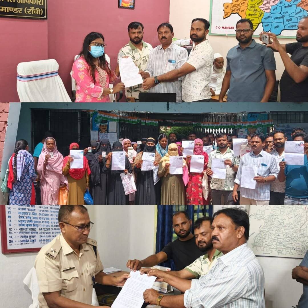 35 मुस्लिम मतदाताओं के नाम हटाने की साजिश का आरोप, अंजुमन मुस्लिम कमेटी ने की कानूनी कार्रवाई की मांग।
FIR दर्ज कर सख्त कानूनी कार्रवाई करने की हो रही है मांग
मामले पर कार्रवाई करने के लिए थाने को निर्देशित किया गया है चंचला कुमारी अंचल अधिकारी
मांडर। मांडर प्रखंड के मुड़मा गांव में मुस्लिम समुदाय के करीब 35 लोगों के नाम मतदाता सूची से हटाने के उद्देश्य से कथित रूप से SIR Form-7 जमा कराने का मामला सामने आया है। इस संबंध में गुरुवार को रांची जिला मोमिन कॉन्फ्रेंस के अध्यक्ष शमीम अख्तर आजाद के नेतृत्व में अंजुमन मुस्लिम कमेटी की ओर से अंचलाधिकारी, मांडर और थाने को आवेदन देकर मामले की जांच कर दोषी व्यक्ति के खिलाफ कानूनी कार्रवाई की मांग की गई है।
आवेदन में आरोप लगाया गया है कि 6 सितंबर 2026 को सुरसा गांव निवासी अर्जुन गोप, पिता मदन गोप द्वारा गांव के 35 मुस्लिम मतदाताओं का SIR Form-7 जमा कराया गया, ताकि उनके नाम मतदाता सूची से हटाए जा सकें। मामले की जानकारी मिलने के बाद संबंधित लोगों द्वारा इसकी सूचना तत्काल अंचलाधिकारी मांडर को दी गई।
आवेदन के अनुसार, मामले की जांच अंचलाधिकारी मांडर एवं सहायक निर्वाचक निबंधन पदाधिकारी द्वारा 7 सितंबर 2026 को की गई। कमेटी का आरोप है कि बिना संबंधित मतदाताओं की जानकारी और उचित प्रक्रिया के Form-7 दिए जाने से मुस्लिम समुदाय में आक्रोश और चिंता का माहौल है।
अंजुमन मुस्लिम कमेटी ने मांग की है कि मामले में शामिल बताए गए व्यक्ति के विरुद्ध कड़ी कानूनी कार्रवाई की जाए तथा भविष्य में इस प्रकार से गलत तरीके से SIR Form-7 का दुरुपयोग न हो, यह सुनिश्चित किया जाए। साथ ही जिन 35 मुस्लिम मतदाताओं के नाम Form-7 के माध्यम से हटाने का प्रयास किए जाने का आरोप है, उनके नाम मतदाता सूची में सुरक्षित रखने और समुदाय को इस संबंध में आश्वस्त करने की मांग की गई है।
कमेटी ने प्रशासन से मामले की निष्पक्ष जांच कर उचित कार्रवाई करने की मांग की है।
इस मामले पर अंचल अधिकारी चंचल कुमारी ने बताया कि इसकी जांच के बाद FIR दर्ज करने के निर्देश मांडर थाना को दी गई है।
इस मौके पर अंजुमन कमेटी के सदर अल्ताफ आलम, सेक्रेटरी फारूक अंसारी,हसीब अंसारी, अब्दुल अंसारी, मंजूर आलम, सज्जाद अंसारी,साजिद अंसारी, इसरार उल हक, शाहिद आलम हनीफ अंसारी इसराइल अंसारी सहित दर्जनों महिलाएं भी उपस्थित थे।
<nis:link nis:type=tag nis:id=chunavresult2023 nis:value=chunavresult2023 nis:enabled=true nis:link/> <nis:link nis:type=tag nis:id=jharkhandnewsexpress nis:value=jharkhandnewsexpress nis:enabled=true nis:link/> <nis:link nis:type=tag nis:id=ranchinews nis:value=RanchiNews nis:enabled=true nis:link/> <nis:link nis:type=tag nis:id=viralpost nis:value=viralpost nis:enabled=true nis:link/> <nis:link nis:type=tag nis:id=trending nis:value=trending nis:enabled=true nis:link/> <nis:link nis:type=tag nis:id=democracy nis:value=democracy nis:enabled=true nis:link/> <nis:link nis:type=tag nis:id=humanity nis:value=humanity nis:enabled=true nis:link/> <nis:link nis:type=tag nis:id=muslim nis:value=muslim nis:enabled=true nis:link/> <nis:link nis:type=tag nis:id=hemantsoren nis:value=HemantSoren nis:enabled=true nis:link/> #