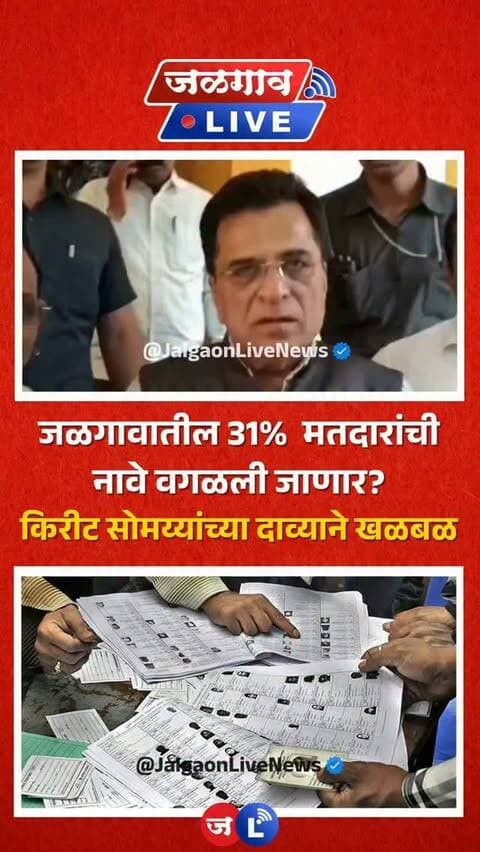 जळगाव लाईव्ह न्यूज । जळगाव जिल्ह्यात एसआयआरचं काम पूर्ण झाल्यानंतर आता मतदार यादीतील नावांवरून राजकीय आरोप-प्रत्यारोपांना सुरुवात झाली आहे. भाजप नेते किरीट सोमय्या यांनी जळगाव शहरातील 31 टक्के मतदारांची नावे वगळली जाण्याची शक्यता असल्याचा दावा केला आहे.
#jalgaon #jalgaonlivenews #jalgaonlive #kiritsomaiya