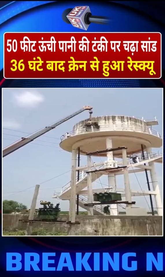 पानी की टंकी पर चढ़ा सांड,36 घंटे तक चला रेस्क्यू ऑपरेशन