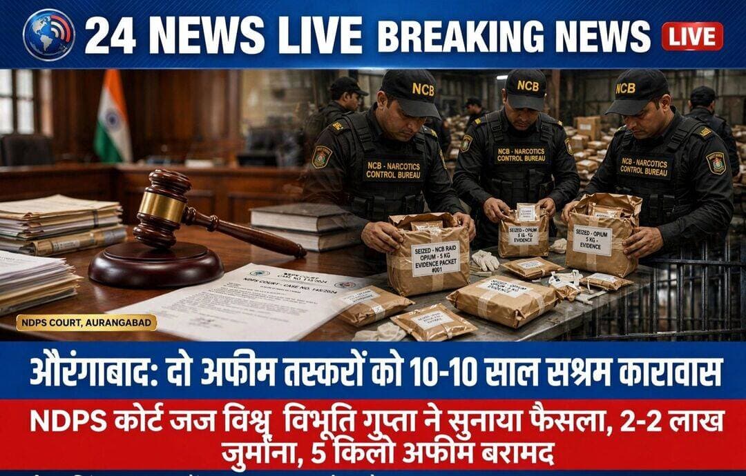औरंगाबाद में NDPS कोर्ट का बड़ा फैसला: दो अफीम तस्करों को 10-10 साल सश्रम कारावास, 2-2 लाख जुर्माना।
औरंगाबाद। व्यवहार न्यायालय औरंगाबाद के एनडीपीएस एक्ट स्पेशल कोर्ट के न्यायाधीश विश्व विभूति गुप्ता ने आज सजा के बिंदु पर सुनवाई करते हुए दो अफीम तस्करों को कठोर सजा सुनाई। यह मामला NCB केस नंबर-4/21, GR-7/21 से जुड़ा है।
स्पेशल पीपी परवेज अख्तर ने बताया कि अभियुक्त प्रमोद कुमार, झिकटियां इमामगंज और विकेश कुमार बहेरा, पाकी पलामू को NDPS एक्ट की धारा 18-B में 10 साल की सजा और ₹1 लाख जुर्माना तथा धारा 29 में 10 साल की सजा और ₹1 लाख जुर्माना लगाया गया है। दोनों सजाएं साथ-साथ चलेंगी। जुर्माना न देने पर एक साल अतिरिक्त कारावास भुगतना होगा।
अभियोजन पक्ष से 07 गवाहों की गवाही हुई थी।
अधिवक्ता सतीश कुमार स्नेही ने बताया कि अभियुक्त प्रमोद कुमार 24/02/21 से जेल में बंद है, जबकि विकेश कुमार को 27/08/26 को दोषी ठहराकर बंधपत्र विखंडित कर जेल भेज दिया गया था।
*गुप्त सूचना पर हुई थी गिरफ्तारी:*
एनसीबी अधिकारियों ने गुप्त सूचना के आधार पर 22/02/21 को सदर अनुमंडल पुलिस पदाधिकारी औरंगाबाद के समक्ष जांच के दौरान दोनों को पकड़ा था। उनके पास से 5 किलो से अधिक अफीम बरामद हुई थी, जो व्यवसायिक मात्रा है।
