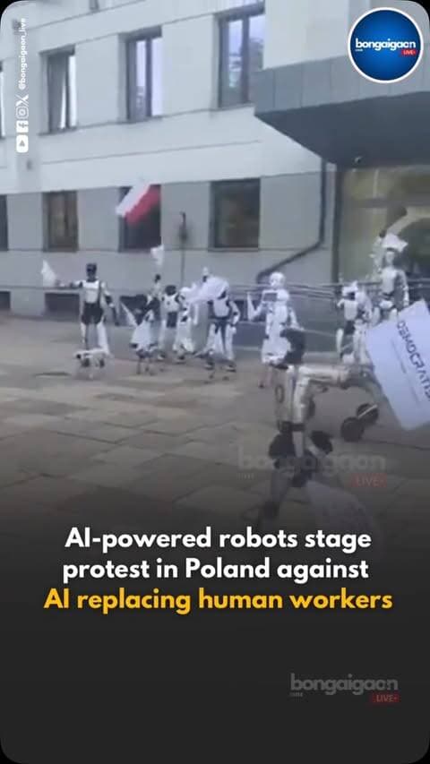 WATCH | AI-powered robots stage protest in Poland against AI replacing human workers