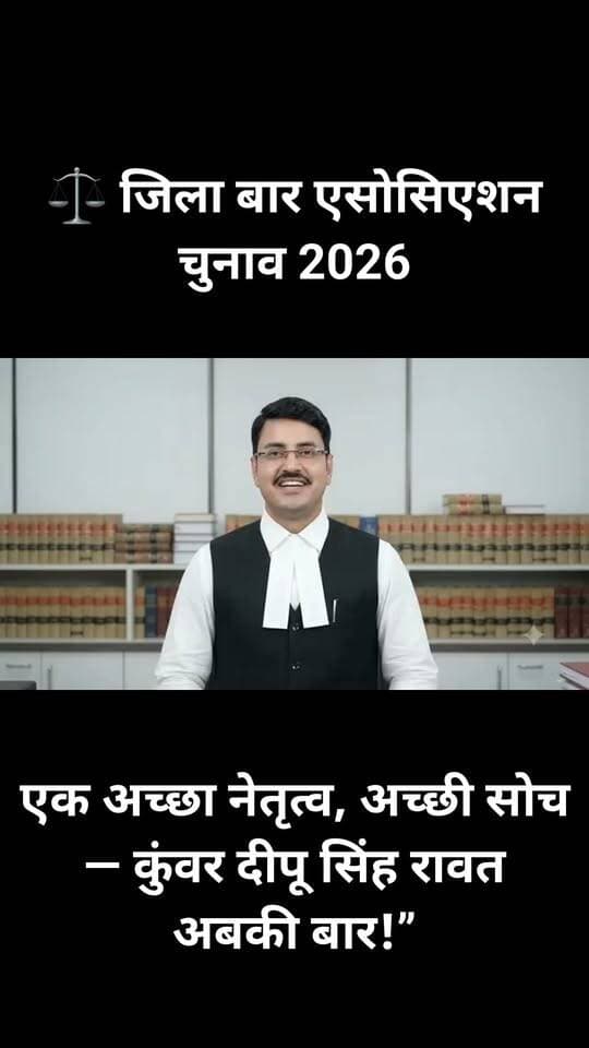 ⚖️ जिला बार एसोसिएशन चुनाव 2026
“एक अच्छा नेतृत्व, अच्छी सोच — कुंवर दीपू सिंह रावत अबकी बार!”
#DistrictBarAssociation #BarElection2026 #KunwarDeepuSinghRawat #GoodLeadership #GoodThinking #Advocates #Faridabad #BarAssociationElection #A2ZNewsUpdate