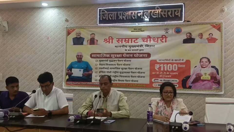 पेंशनधारियों के खाते में सरकार ने भेजे 12.80 करोड़, 1.08 लाख लाभुकों को मिला सीधा लाभ
लखीसराय। सामाजिक सुरक्षा पेंशन योजना के तहत गुरुवार को जिले के 1,08,431 पेंशनधारियों के बैंक खातों में 12 करोड़ 80 लाख 66 हजार 200 रुपये की पेंशन राशि डीबीटी के माध्यम से हस्तांतरित की गई। मुख्यमंत्री बिहार श्री सम्राट चौधरी ने राज्यस्तरीय कार्यक्रम के दौरान पेंशन राशि का ऑनलाइन हस्तांतरण किया।राज्यस्तरीय कार्यक्रम का सीधा प्रसारण समाहरणालय स्थित मंत्रणा कक्ष में किया गया। कार्यक्रम का शुभारंभ जिला पदाधिकारी शैलेंद्र कुमार, उप विकास आयुक्त सुमित कुमार एवं सहायक निदेशक सामाजिक सुरक्षा कोषांग धीरज कुमार सहित अन्य पदाधिकारियों ने संयुक्त रूप से दीप प्रज्वलित कर किया। इसके बाद पदाधिकारियों, कर्मियों एवं पेंशनधारियों ने मुख्यमंत्री के कार्यक्रम का लाइव प्रसारण देखा।इस अवसर पर डीएम शैलेंद्र कुमार ने पेंशनधारियों से राशि का सदुपयोग करने की अपील की। उन्होंने कहा कि सरकार की सामाजिक सुरक्षा पेंशन योजना का उद्देश्य जरूरतमंद लाभुकों को आर्थिक सहायता उपलब्ध कराना है।