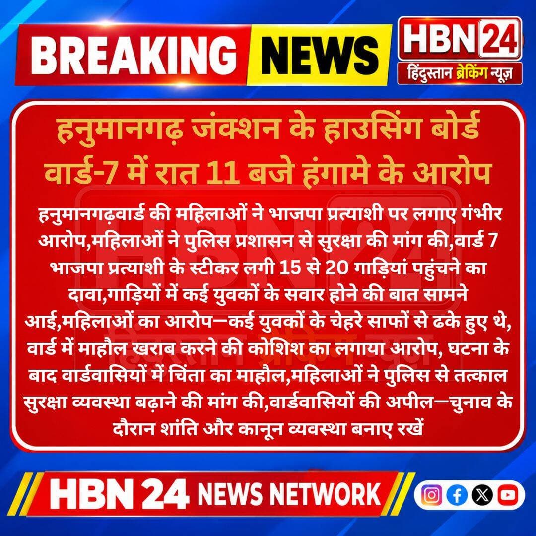 <nis:link nis:type=tag nis:id=hanumangarh nis:value=Hanumangarh nis:enabled=true nis:link/> हनुमानगढ़ जंक्शन के हाउसिंग बोर्ड वार्ड-7 में रात 11 बजे हंगामे के आरोप ..?