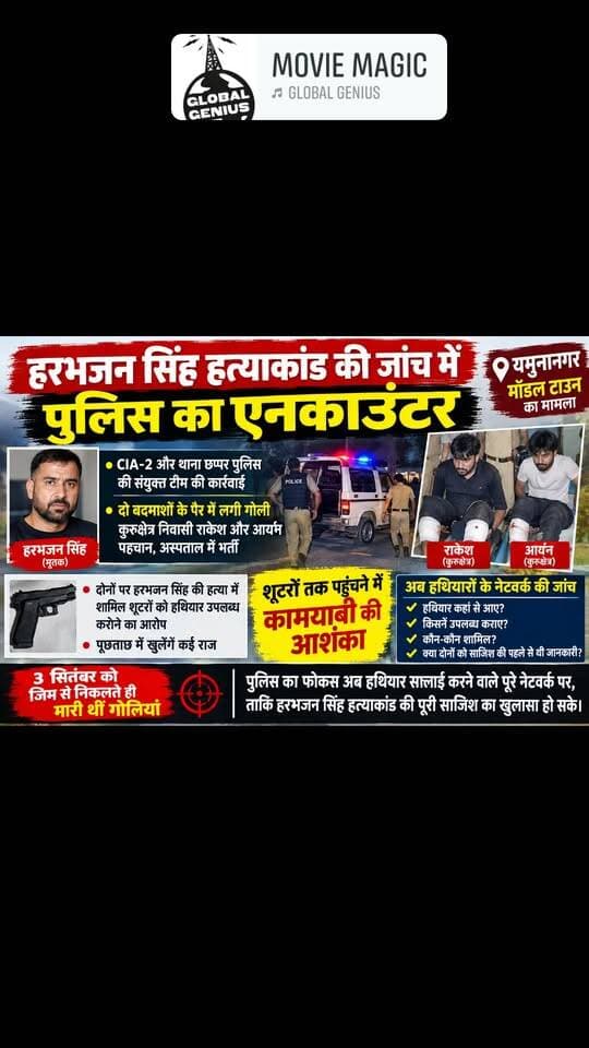 BREAKING यमुनानगर के फाइनेंसर
मर्ड*र केस में हथियार सप्लायरों का एनकाउंटर: 2 बदमाशों के पैर में लगी गोली, गिरफ्तार; हरभजन सिंह को मारी थीं गोलियां