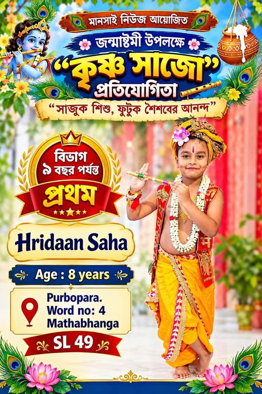 📍বিভাগ ৯ বছর পর্যন্ত ফলাফল
👉প্রথম
👉দ্বিতীয়
👉তৃতীয়