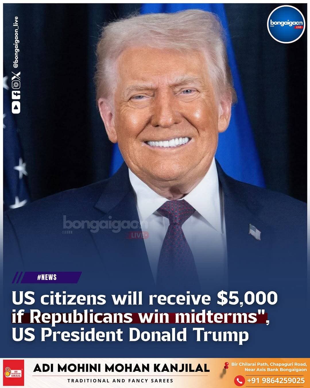 Donald Trump promised a $5,000 payment to every US adult citizen if Republicans win the midterms.