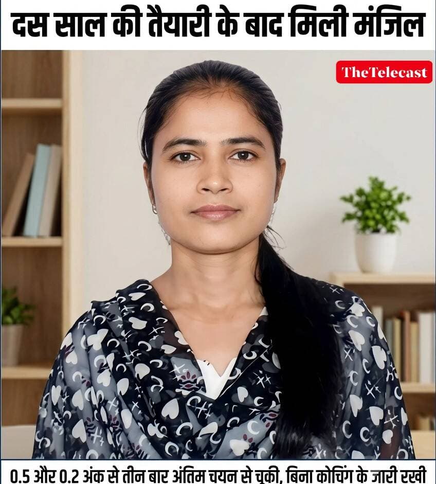 संसाधनों की कमी भी नहीं रोक सकी रश्मि का रास्ता: 10 साल के संघर्ष और लगातार प्रयास के बाद मिली सरकारी नौकरी
.
<nis:link nis:type=tag nis:id=हरदोई: nis:value=हरदोई: nis:enabled=true nis:link/> मजबूत इरादों और कड़ी मेहनत के आगे संसाधनों की कमी आड़े नहीं आती। इस बात को पिहानी की रश्मि ने साबित कर दिखाया है। करीब 10 वर्षों के लंबे संघर्ष और बिना किसी कोचिंग के स्व-अध्ययन (Self-study) के बल पर रश्मि ने आखिरकार सफलता हासिल कर ली है। 9 सितंबर 2026 को आए परीक्षा परिणाम में उनका चयन हो गया।
रश्मि की यह राह आसान नहीं थी। उन्होंने 2016 में पहली बार UPSSSC कनिष्ठ सहायक की परीक्षा पास की थी, लेकिन पैसों की कमी के कारण टाइपिंग कोचिंग न ले पाने से अंतिम चयन रुक गया। इसके बाद भी वह तीन बार महज 0.5 और 0.2 जैसे मामूली अंकों के अंतर से अंतिम चयन से चूक गईं। 2025 में हाईकोर्ट कनिष्ठ सहायक परीक्षा में 100 में से 89 अंक पाने के बावजूद वह अंग्रेजी टाइपिंग में रह गई थीं।
दिनभर पढ़ाई और काम, रात में <nis:link nis:type=tag nis:id=तैयारी: nis:value=तैयारी: nis:enabled=true nis:link/>
रश्मि का दिन बेहद व्यस्त रहता था। वह सुबह 8 से दोपहर 2 बजे तक अपने पिता के स्कूल में पढ़ाती थीं और शाम को बच्चों को ट्यूशन देती थीं। इसके बाद बची हुई रात में वह प्रतियोगी परीक्षाओं की तैयारी करती थीं।
अपनों का मिला <nis:link nis:type=tag nis:id=सहयोग nis:value=सहयोग nis:enabled=true nis:link/>
टाइपिंग के अभ्यास के लिए उनके पास लैपटॉप नहीं था। उनकी लगन को देखते हुए कस्बे के शशि अवस्थी और कुलदीप अवस्थी ने उन्हें एक लैपटॉप उपलब्ध कराया, जिससे उन्होंने घर पर ही टाइपिंग का अभ्यास किया। बार-बार असफलता मिलने के बावजूद रश्मि ने हिम्मत नहीं हारी और लगातार प्रयास करती रहीं। रश्मि की यह सफलता यह साबित करती है कि अगर इरादे पक्के हों, तो बिना कोचिंग और सीमित साधनों के भी मंज़िल पाई जा सकती है।
<nis:link nis:type=tag nis:id=thetelecast nis:value=TheTelecast nis:enabled=true nis:link/>