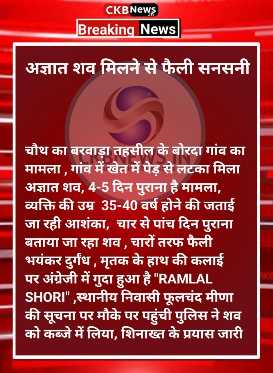 चौथ का बरवाड़ा क्षेत्र में फिर मिला अज्ञात श* व