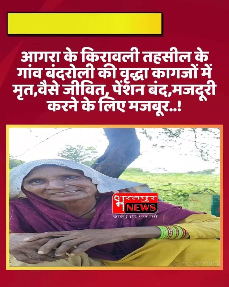 आगरा के किरावली तहसील के गांव बंदरोली की वृद्धा कागजों में मृत,वैसे जीवित, पेंशन बंद,मजदूरी करने के लिए मजबूर..!