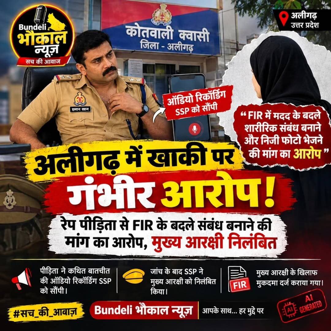 अलीगढ़ में पुलिसकर्मी पर गंभीर आरोप, रेप पीड़िता से FIR के बदले संबंध बनाने की मांग का आरोप
अलीगढ़, उत्तर प्रदेश: एक 25 वर्षीय रेप पीड़िता ने पुलिसकर्मी पर गंभीर आरोप लगाए हैं। आरोप है कि FIR दर्ज कराने में मदद के बदले उससे कथित तौर पर शारीरिक संबंध बनाने और निजी फोटो भेजने की मांग की गई।
पीड़िता ने कथित बातचीत की ऑडियो रिकॉर्डिंग वरिष्ठ अधिकारियों को सौंपने की बात कही है। मामले में FIR दर्ज कर जांच शुरू की गई है और आरोपी मुख्य आरक्षी को निलंबित किए जाने की जानकारी सामने आई है।
⚠️ यह खबर उपलब्ध रिपोर्टों और लगाए गए आरोपों पर आधारित है। आरोपों की अंतिम पुष्टि जांच/न्यायिक प्रक्रिया के बाद ही होगी।
Bundeli भौकाल न्यूज़ | सच की आवाज
<nis:link nis:type=tag nis:id=अलीगढ़ nis:value=अलीगढ़ nis:enabled=true nis:link/> <nis:link nis:type=tag nis:id=उत्तरप्रदेश nis:value=उत्तरप्रदेश nis:enabled=true nis:link/> <nis:link nis:type=tag nis:id=policenews nis:value=PoliceNews nis:enabled=true nis:link/> <nis:link nis:type=tag nis:id=breakingnews nis:value=BreakingNews nis:enabled=true nis:link/> <nis:link nis:type=tag nis:id=bundelibhaukaalnews nis:value=BundeliBhaukaalNews nis:enabled=true nis:link/> NewsUpdate