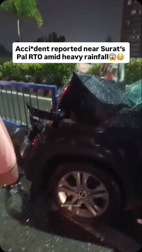 Acci*dent reported near Surat’s Pal RTO amid heavy rainfall😱😳