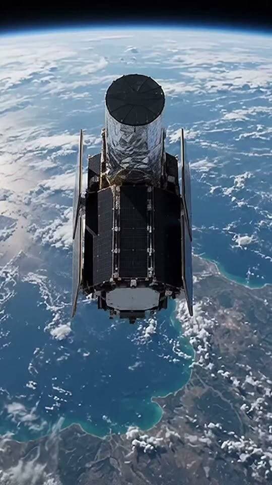 The Hubble Space Telescope in action high above our planet. Share your favorite space fact below. #HubbleSpaceTelescope #Science #Universe