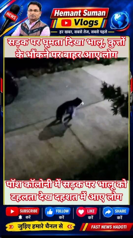 कोटा की में सड़क पर घूमता दिखा भालू, कुत्तों के भौंकने पर बाहर आए लोग
पॉश कॉलोनी में सड़क पर भालू को टहलता देख दहशत में आए लोग
कोटा शहर के कुन्हाड़ी स्थित रिद्धि सिद्धि नगर प्रथम में शनिवार देर रात भालू घुसने से सनसनी फैल गई। स्थानीय लोगों के अनुसार रात करीब में कुत्तों ने जोर-जोर से भौंकना शुरू किया। लगातार भौंकने की आवाज सुनकर लोग घरों से बाहर निकले तो सड़क पर भालू टहलता हुआ नजर आया। भालू को देखकर कॉलोनी में दहशत फैल गई। कुछ देर सड़क पर घूमने के बाद भालू अंधेरे में गायब हो गया। स्थानीय निवासी निशा गौड़ ने बताया कि क्षेत्र में पिछले कुछ दिनों से चोरियों की घटनाएं हो रही हैं, इसलिए कुत्तों के भौंकने पर लगा कि कोई चोर हो सकता है। बाहर आकर देखा तो भालू दिखा। लोगों ने वन विभाग से क्षेत्र में गश्त बढ़ाने और सुरक्षा के इंतजाम करने की मांग की है।