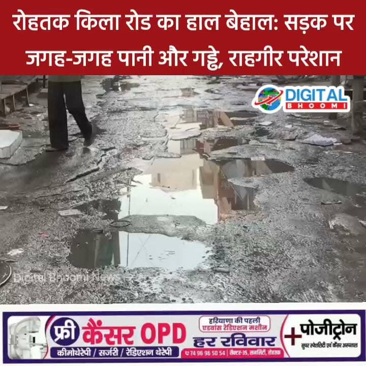 रोहतक किला रोड का हाल बेहाल: सड़क पर जगह-जगह पानी और गड्ढे, राहगीर परेशान