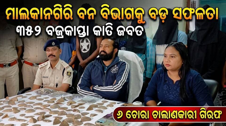 ମାଲକାନଗିରି ବନ ବିଭାଗକୁ ବଡ଼ ସଫଳତା
୩୫୨ ବଜ୍ରକାପ୍ତା କାତି ଜବତ, ୬ ଚୋରା ଚାଲାଣକାରୀ ଗିରଫ
#Jeypore #jeyporenews #jeyporeupdatenews #jeyporesocialmedia #koraputupdate #koraput #Rayagada #Malakangiri #Nabarangpur #viralpost2024 #viralfacebookpage #public #highlightseveryonefollowers2025 #highlights #dmkoraput #CMOdisha #facebookfollowersfollowers #jeyporemuncipalty #koraputpolice #viralpost #viralvideoシ
