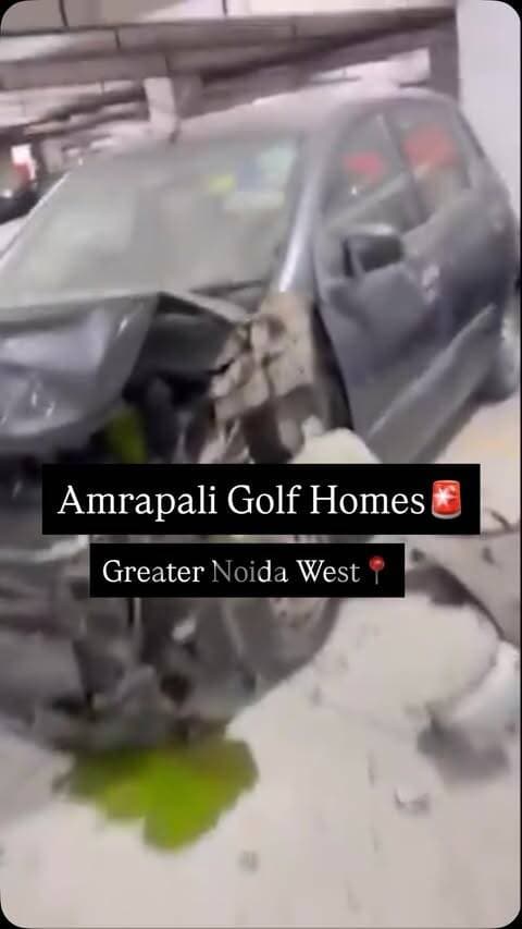 Greater Noida West:📍A parked car was severely damaged after being hit by another car in the basement parking of Amrapali Golf Homes.🚨
.
.
.
.
.
.
.
.
.
.
.
.
.
.
.
.
.
.
.
.
#greaternoidawest #thisisnoidacity #accident #amarpaligolflinks