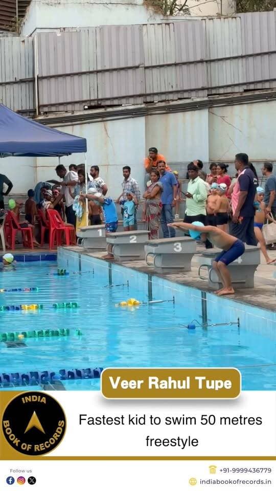 Can You Believe a 5-Year-Old Swam 50 metres This Fast? || India Book of Records
At just 5 years old, Veer Rahul Tupe from Thane, Maharashtra completed 50 metres freestyle in
only 1 minute and 12 seconds. His impressive speed, stamina and confidence in the pool
helped him create a remarkable swimming record. This outstanding achievement was officially
recognised by the India Book of Records on April 20, 2026.
#indiabookofrecords #swimmingrecord #youngachiever #kidswimmer #ibr