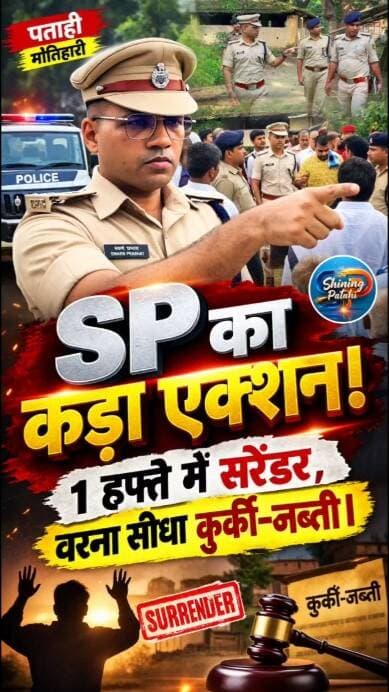 मोतिहारी में एक्शन में SP स्वर्ण प्रभात! अपराधियों पर 20 हजार का इनाम घोषित, कुर्की-जब्ती की चेतावनी
#SPSwarnPrabhat #DoubleMurder #MotihariNews #KurkiJabti #CrimeNews