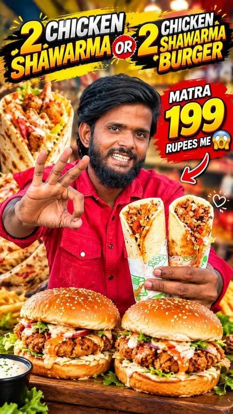 2 चिकन शावरमा और 2 चिकन बर्गर में मात्र 199 रुपये में 📍😱 Ajmer Me 2 Chicken Shawarma Or 2 Chicken Shawarma Burger Only 199Rs📍🔥
.
Full Address:- Chandravardai Nagar Main Road Opposite All Saint Girls School KGN Chicken Shawarma Ajmer
.
Follow For More Videos:- @moin_baig_vlogs
.
Offer Date:- 17, 18, 19, 20 September 2026
Offer Time:- 05:00Pm To 11:00Pm
.
.
#ajmer #moinbaigvlogs #chicken #shawarma #shawarmalovers
.
.
chicken shawarma chicken shawarma lovers shawarma lovers chicken shawarma burger chicken shawarma burger lovers chicken burger shawarma roll chicken roll lovers chicken fast food non veg lovers chicken lovers fast food lovers street food lovers street food arabic food lovers middle eastern food shawarma near me best shawarma best chicken shawarma best shawarma burger shawarma offer chicken hawarma offer chicken shawarma burger offer 199 rupees offer 199 rs food offer budget food cheap and best food food deals food offer foodie food lovers non veg food chicken snacks chicken fast food lovers Ajmer food Ajmer foodies Ajmer food lovers Ajmer street food Ajmer fast food Ajmer shawarma Ajmer chicken shawarma Ajmer chicken shawarma burger Ajmer food offer Ajmer food deals Ajmer non veg food Ajmer food vlog Ajmer reels Ajmer viral food shawarma burger ajmer sharif dargah viral videos ajmer sharif non veg restaurant ajmer sharif non veg family restaurant ajmer sharif night bazaar videos ajmer sharif viral videos ajmer fast food offer video ajmer ladies market videos ajmer girls market video ajmer cafe offer video ajmer food lover offer ajmer sharif tourist videos ajmer sharif non veg videos ajmer sharif anasagar videos non veg lovers viral videos non veg recipes videos chicken recipes videos chicken burger videos ajmer sharif pushkar viral videos