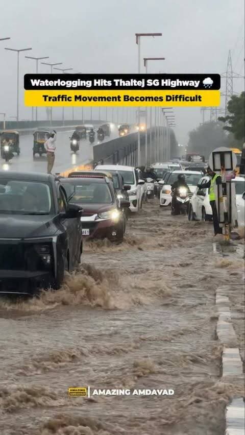 🌧️🚗 Heavy rain has caused waterlogging on Thaltej SG Highway, creating difficulties for motorists.
Rainwater accumulated on the road has slowed traffic movement, with vehicles navigating through waterlogged stretches. If you’re travelling towards Thaltej SG Highway, check road conditions before leaving and drive carefully.
(Thaltej, SG Highway, Thaltej SG Highway, Amdavad, Amdavad Rain, Heavy Rain, Waterlogging, Thaltej Waterlogging, SG Highway Traffic, Amdavad Traffic, Rainwater, Waterlogged Roads, Traffic Update, Road Conditions, Amdavad News)
#Thaltej #SGHighway #AmdavadRain #Waterlogging #AmdavadTraffic