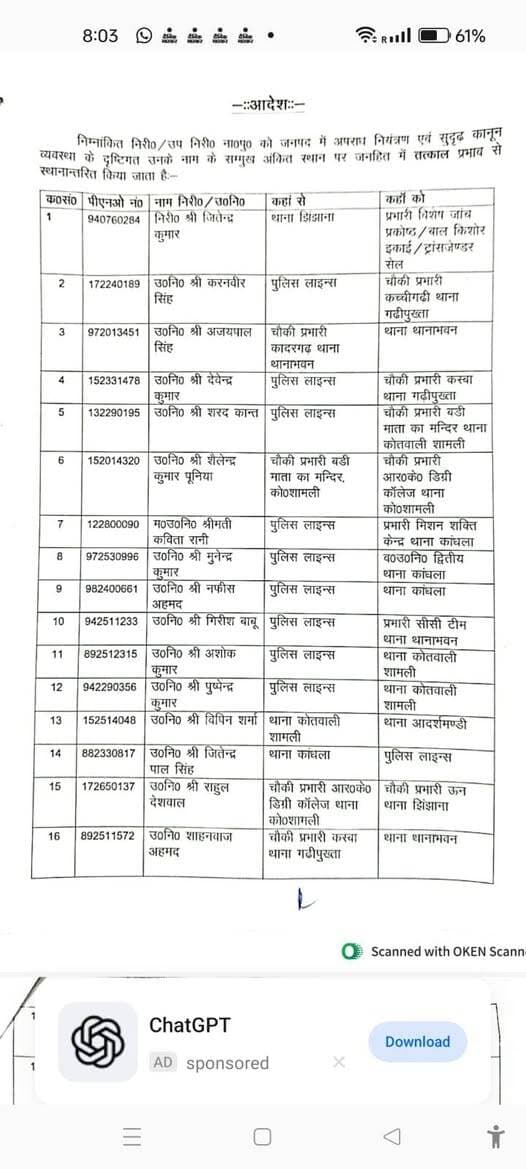 शामली में दारोगाओं के तबादले
#shamli
#viral
#news